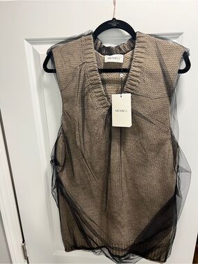 MeiMeij - Taupe Knit V-Neck Sleeveless Tunic